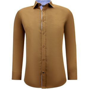 Gentile Bellini - Zakelijke Blouse - Licht Bruin - Lange Mouw - Nette Slim Fit