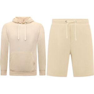 Hoodie Heren - Sweat Shorts Heren - SET - Beige