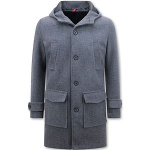 Getailleerde Mantel Jas Heren Winter met Capuchon -8931- Grijs