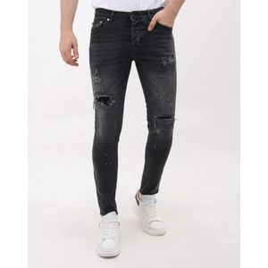 Heren Spijkerbroek Slim Fit Jeans met Verfspatten - MM4 - Grijs