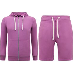 Hoodie Heren met Rits - Nette Jogging Shorts Heren - SET - Paars