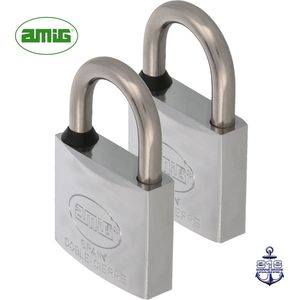 AMIG Hangslot Met dezelfde Sleutel - Ø7 / 40x70mm – RVS AISI 316 - Gelijksluitend – Marine Kwaliteit – Geweldige Bouwkwaliteit – Set 2 Stuks – KEY ALIKE