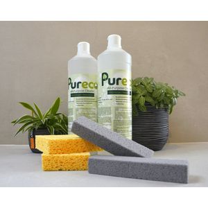 Pureco - Ecologisch Schoonmaakpakket - Basispakket met 2 x Allesreiniger 1 L, 2 x Spons en 2 x Reinigingssteen