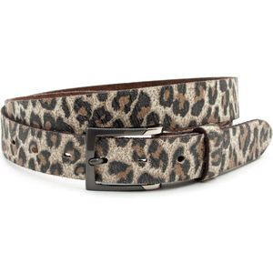 Thimbly Belts Dames riem bruin/zwart luipaard print - dames riem - 4 cm breed - Ecru zwart / bruin - Echt Leer - Taille: 85cm - Totale lengte riem: 100cm