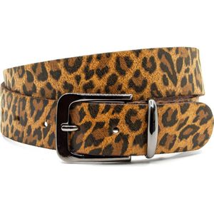 A-Zone Dames riem leopard look - dames riem - 4 cm breed - Bruin/Zwart - Echt Leer - Taille: 100cm - Totale lengte riem: 115cm