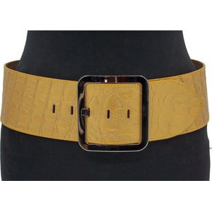 Thimbly Belts Dames heup ceintuur mat goud croco - dames riem - 8 cm breed - Goud - Echt Leer - Taille: 85cm - Totale lengte riem: 100cm