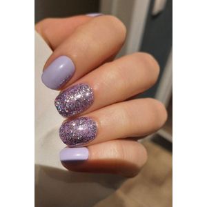 SD Press on Nails - B-24 - Plaknagels - Nagelset 20 Nagels - Lilapaars Glitter - Gellak - Nagellak - Kort Naturel - Nageltips - Nepnagels met Lijm - Kunstnagels - Nail Art - Handmade - Valse nagels - Nagelvijl - Accessoires - Korte Nagels - Naturel