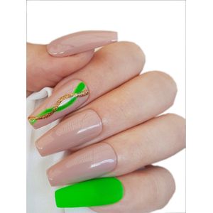 SD Press on Nails - B-127 - Plaknagels - Nagelset 20 Nagels - Nude Groen Swirl - Gellak - Nagellak - Lange Long Coffin Nageltips - Nepnagels met Lijm - Kunstnagels - Nail Art - Handmade - Valse nagels - Nagelvijl - Accessoires