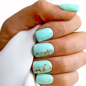 SD Press on Nails - B-5 - Plaknagels - Nagelset 20 Nagels - Blauwgroen flakes - Gellak - Nagellak - Kort Recht- Nageltips - Nepnagels met Lijm - Kunstnagels - Nail Art - Handmade - Valse nagels - Nagelvijl - Accessoires - Korte Nagels -Square tips