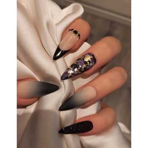 SD Press on Nails Premiums - No. 117 Bewitched - XL Stiletto - Paars-Zwart - Plaknagels - Gelnagels - Handgemaakte Nagels - 20 stuks - Cosplay - Accessoires - (gel)Nagellak - Halloween - Nagelstudio - Nail Art - Nagels met lijm - XL Nageltips