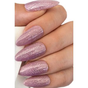 Plaknagels - Nepnagels - B-48 - SD Press on Nails - Nagelset 20 Nagels - Nude Mauve Shimmer - Gellak - Nagellak - Lang Stiletto Nageltips - Nepnagels met Lijm - Kunstnagels - Nail Art - Handmade - Valse nagels - Nagelvijl - Accessoires - Lange Nagels