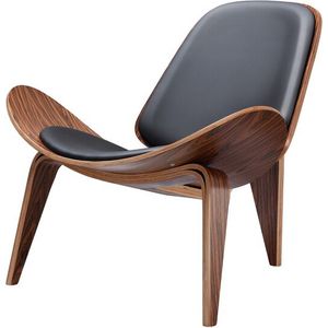 Polaza® Luxe Stoel - Leren Fauteuil - Stoel - Luxe Ligstoel - Hout - Lounge Stoel - Zwart/bruin