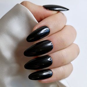 SD Press on Nails - B-49 - Plaknagels - Nagelset 20 Nagels - Zwart - Gellak - Nagellak - Lang Stiletto Nageltips - Nepnagels met Lijm - Kunstnagels - Nail Art - Handmade - Valse nagels - Nagelvijl - Accessoires - Lange Nagels - Zwarte Nagel