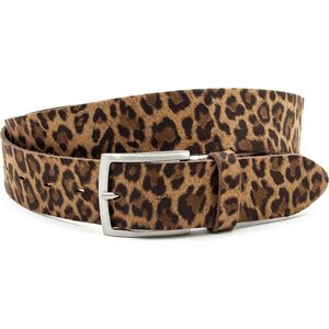 Thimbly Belts Dames riem bruin/zwart luipaard - dames riem - 4 cm breed - Bruin/Zwart - Echt Leer - Taille: 105cm - Totale lengte riem: 120cm