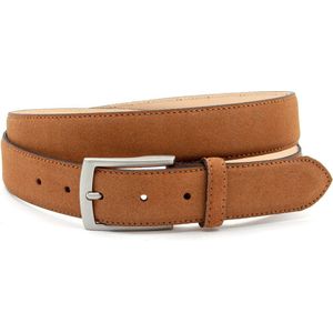 Thimbly Belts Suede broekriem cognac - heren en dames riem - 3.5 cm breed - Cognac - Echt Suede leer - Taille: 105cm - Totale lengte riem: 120cm