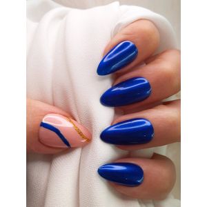 SD Press on Nails - B-126 - Plaknagels - Nagelset 20 Nagels - B126 - Blauw Nude Swirl - Gellak - Nagellak - Kort Stiletto - Nepnagels met Lijm - Kunstnagels - Nail Art - Handmade - Valse nagels - Nagelvijl - Accessoires - Stiletto