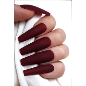 SD Press on Nails - B-106 - Plaknagels - Nagelset 20 Nagels - Rood Matte - Gellak - Nagellak - XL Tapered Coffin Nageltips - Nepnagels met Lijm - Kunstnagels - Nail Art - Handmade - Valse nagels - Nagelvijl - Accessoires - XL Nagels