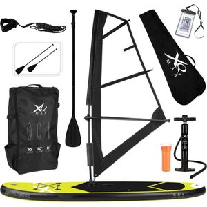XQ Max Windsurf/Sup board set MET Waterproof telefoonhoesje EN draagtas - 13-delig - Geel/zwart - tot 150 kg - 305 cm - Opblaasbaar - Zeil 2m²
