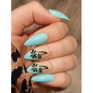 SD Press on Nails - No. 37 Beachball - Plaknagels - Nagelset 20 Nagels - Blauw - Gellak - Medium Nagels - Nagellak - Stiletto - Nepnagels met Lijm - Kunstnagels - Nail Art - Handmade - Valse nagels - Nagelvijl - Accessoires