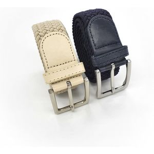 2 pack deal - Elastische broekriem Stretch riem Vlecht riem Gevlochten riem Elastiek riem - unisex - Kleur -Blauw -Beige