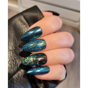 SD Press on Nails - No. 72 Blue Magic - Medium Stiletto - Zwart Blauw Glitter Chrome - Plaknagels - Gelnagels - Handgemaakte Nagels - 20 stuks - Cosplay - Accessoires - (gel)Nagellak - Nagelstudio - Nail Art - Nagels met lijm - Medium Nageltips