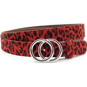 A-Zone Dames riem zwart/rood leopard - dames riem - 3 cm breed - Zwart / Rood - Echt Leer - Taille: 100cm - Totale lengte riem: 115cm