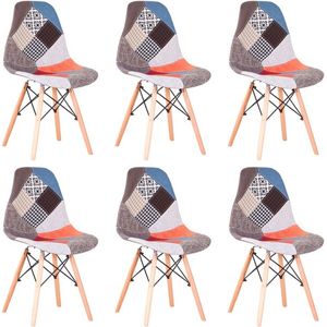 Polaza® Eetkamerstoelen Set Van 6 - Eetkamerstoel - Design Stoel - Stoelen Voor Eetkamer - Stof - Houten Poten - 6 Stuks - Blauw / Oranje / Wit