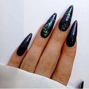 SD Press on Nails - B159- Plaknagels met nagellijm - XL Stiletto Kunstnageltips - Zwart Paars - Set 20 Kunstnagels handgemaakt van gel polish - Halloween Accessoires