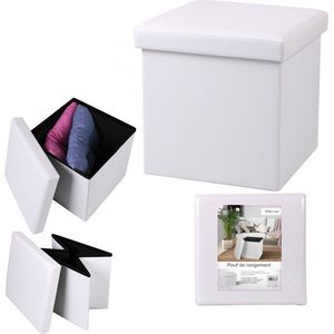 Multifunctionele Opvouwbare Opbergbox (Kruk) - 50L - Wit - Ruimtebesparende Bewaarbox - Bijzettafel - Kunstleren Bekleding - Ideaal voor Opslag en Zitplaats