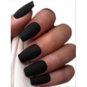 SD Press on Nails - B45 - Plaknagels - Nagelset 20 Nagels - Zwart Matte - Gellak - Nagellak - Medium Coffin Nageltips - Nepnagels met Lijm - Kunstnagels - Nail Art - Handmade - Nagelvijl - Accessoires - Matte Nagels - Zwarte nagels