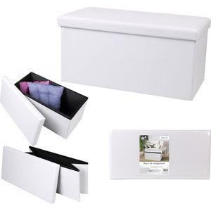 Multifunctionele Opvouwbare Opbergbox - 110L - Elegant Wit - FIELDA - Ruimtebesparende Bewaarbox - Bijzettafel - Kunstleren Bekleding - Ideaal voor Opslag en Zitplaats