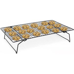 Luxe Grillrooster - Afkoelrooster - Zwart - Stapelbaar - Metaal - Rechthoekig Taartrooster met anti aanbak laag, 38x25x8,5 - Bakrooster - Afkoeloppervlak voor braden - Drogen - Grillen - Koekjes en cake