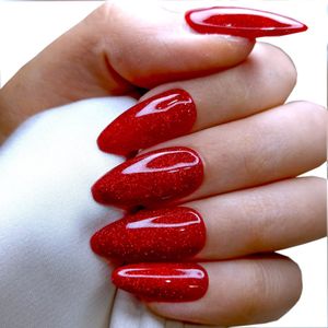 SD Press on Nails - Nagelset No. 19 Red Light - Glitter Rood - Lang Stiletto - Plaknagels - Gelnagels - Handgemaakte Nagels - 20 stuks - Cosplay - Accessoires - (gel)Nagellak - Nagelstudio - Nail Art - Nagels met lijm - Lange Nagels