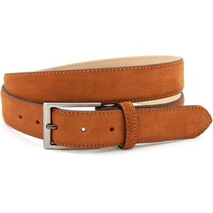 Thimbly Belts Suede broekriem cognac - heren en dames riem - 3.5 cm breed - Cognac - Echt Suede leer - Taille: 105cm - Totale lengte riem: 120cm