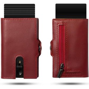 ByMetz® Premium Pasjeshouder - Echt Leer - 7 Pasjes + Briefgeld + Munten Vakje - RFID Anti Skim Creditcardhouder Mannen en Vrouwen Uitschuifbaar Portemonnee Inc. Cadeauverpakking - Sinterklaas & Kerst Cadeau - Genuine Red