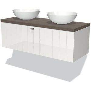 Modulo Plato Badkamermeubel voor waskom | 120 cm Hoogglans wit Lamel front Donkerbruin eiken blad 1 lade