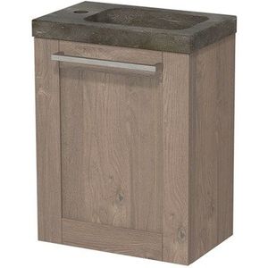 Modulo Pico Toiletmeubel met wastafel | 40 cm Middenbruin eiken Kader front Natuursteen