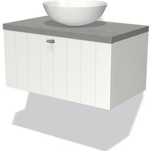 Modulo Plato Badkamermeubel voor waskom | 80 cm Mat wit Lamel front Lichtgrijs beton blad 1 lade