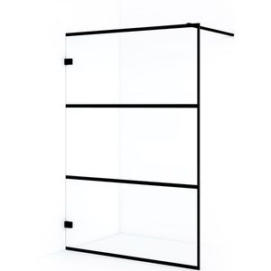 Diamond Inloopdouche | 140 cm Mat zwart Helder met 4 zwarte strepen Vaste wand