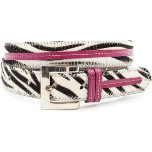 Thimbly Belts Dames riem met zebra print - dames riem - 3 cm breed - Wit / Zwart - Echt Pony Skin - Taille: 85cm - Totale lengte riem: 100cm