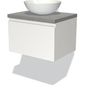Modulo Plato Badkamermeubel voor waskom | 60 cm Mat wit Greeploos front Lichtgrijs beton blad 1 lade