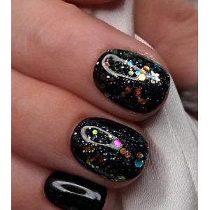 SD Press on Nails - B-38 - Plaknagels - Nagelset 20 Nagels - Zwart Blauw Glitter - Gellak - Nagellak - Kort Naturel- Nageltips - Nepnagels met Lijm - Kunstnagels - Nail Art - Handmade - Valse nagels - Nagelvijl - Accessoires - Korte Nagels