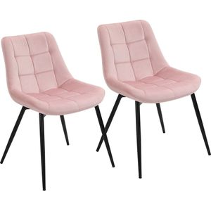 Polaza® Velvet Eetkamerstoel Set - 2 Stuks - Luxe Eetkamerstoelen - Design Stoel - Fluwelen Stoelen - Fluweel - Metalen Poten - Roze