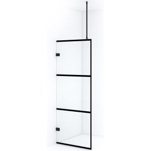 Diamond Inloopdouche | 80 cm Mat zwart Helder met 4 zwarte strepen Vaste wand