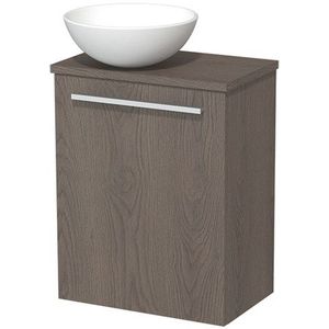 Toiletmeubel met waskom | 41 cm Donkerbruin eiken Vlak front Mat wit Keramiek waskom Donkerbruin eiken blad