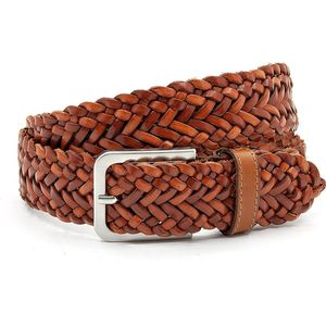 Thimbly Belts Cognac vlechtriem - heren en dames riem - 4 cm breed - Cognac - Echt Leer - Taille: 100cm - Totale lengte riem: 115cm