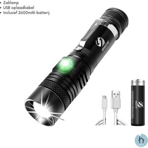 Thuys Zaklamp - LED Zaklamp - Waterdicht - Met Zoomfunctie - Mini Zaklamp - Inclusief 2600mAh Batterij - USB Oplaadbaar - Zwart