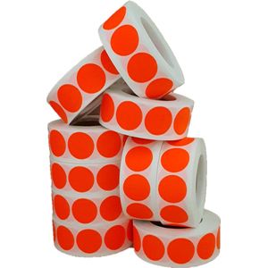 Sticker Set - ""Oranje Fluor"" - 10 Rollen - 1000 Stuks per rol - Etiketten - 25mm - Sluitsticker - Promotie Sticker - Bulkverpakking - Blanco