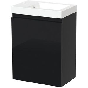 Modulo Pico Toiletmeubel met wastafel | 40 cm Hoogglans zwart Greeploos front Mineraalmarmer