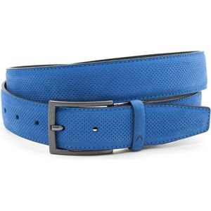 JV Belts Sportieve heren riem blauw nubuck - heren riem - 3.5 cm breed - Licht Blauw - Echt nubuck leer - Taille: 105cm - Totale lengte riem: 120cm